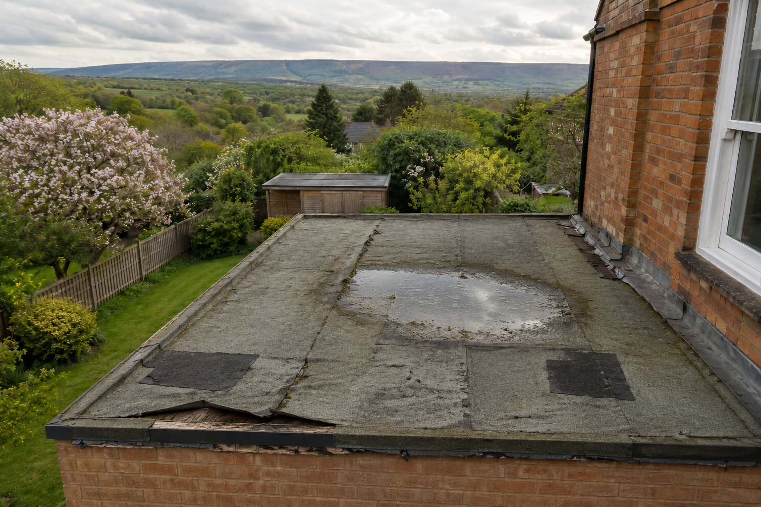 Extension flat roof before and after an EPDM re-cover