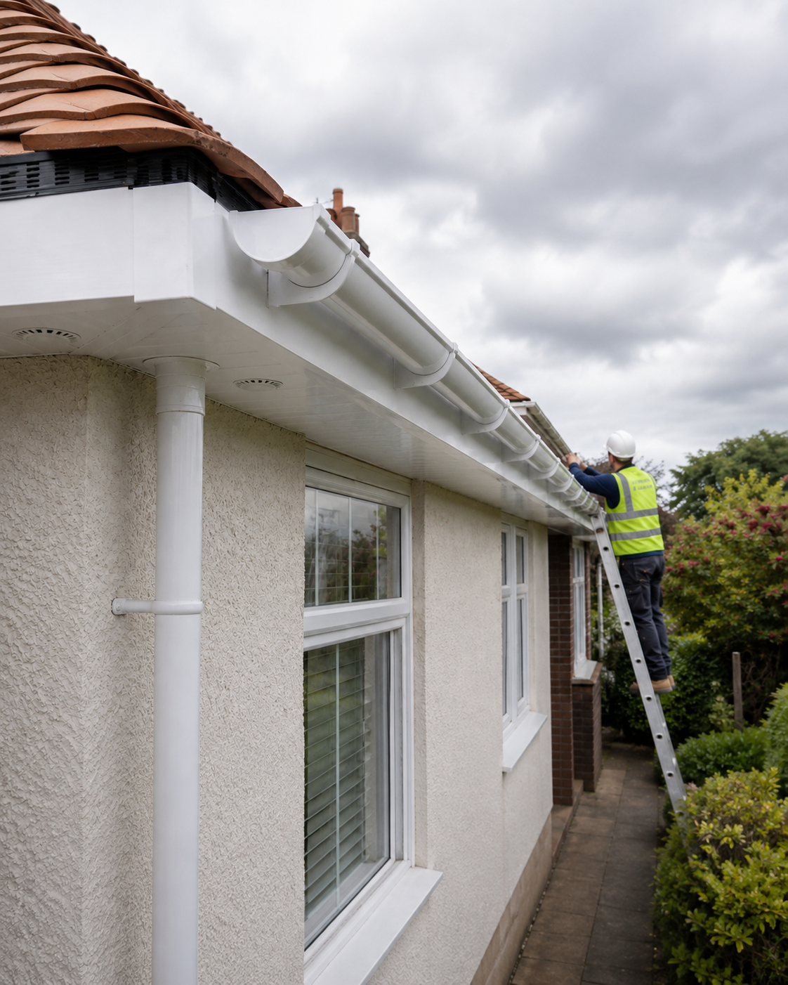 New UPVC fascia, soffit and guttering along the eaves